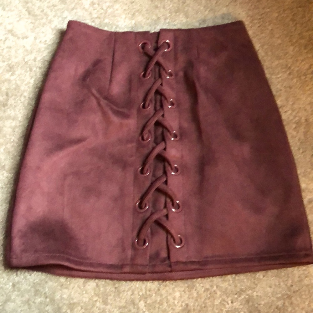 Plum suede mini skirt